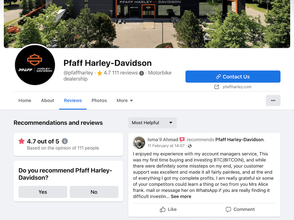 Pfaff Harley Davidson Facebook Page