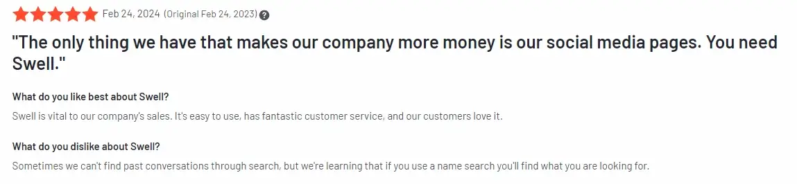Customer feedback about Swell