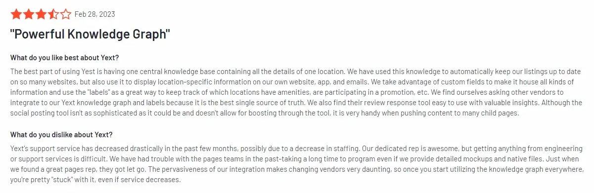 Customer Feedback about Yext