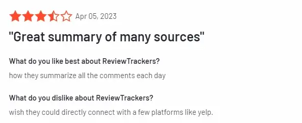 Another Customer feedback about ReviewTrackers