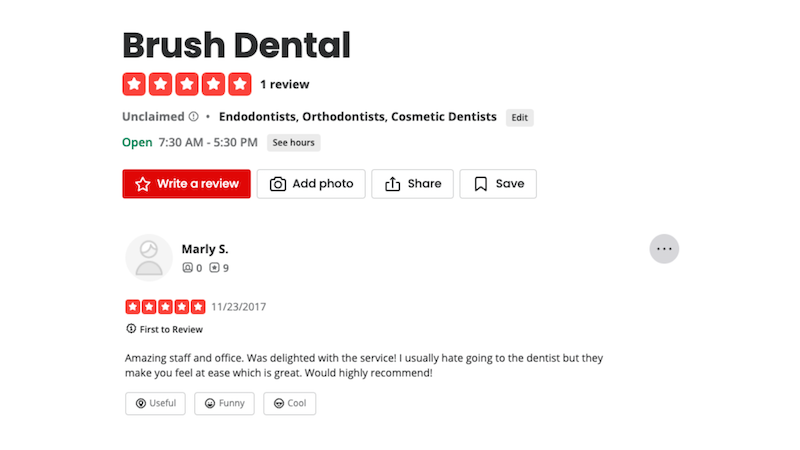 Dental Yelp Review Example