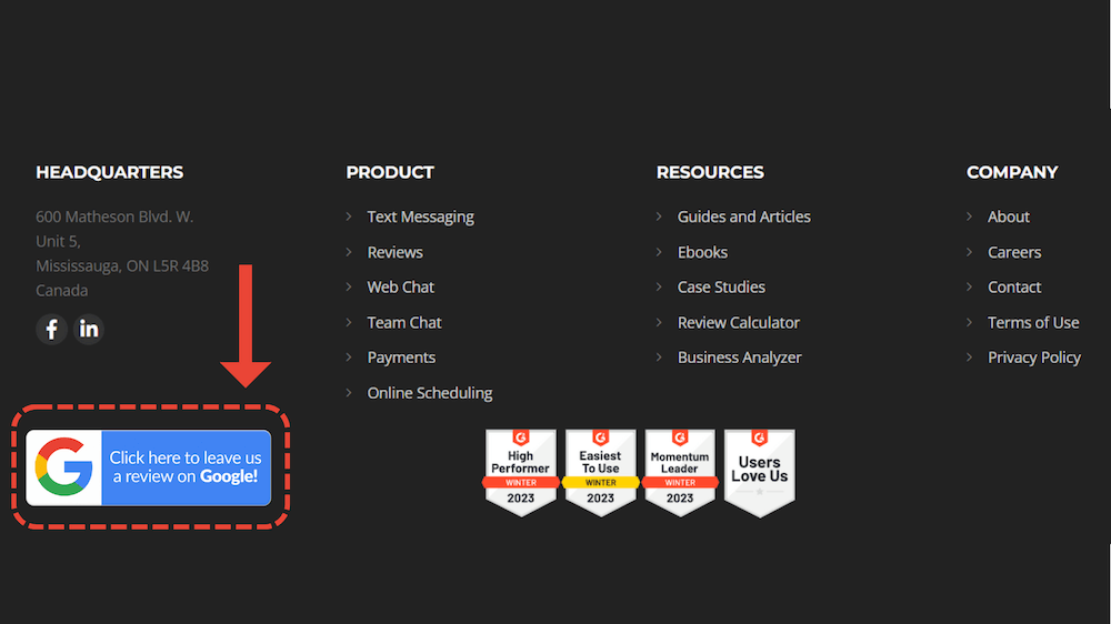 Place a Google review CTA on your website footer