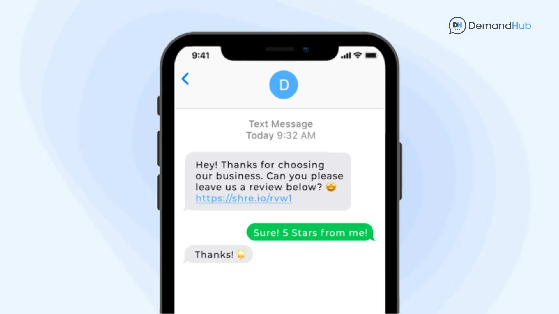 Request the customer to leave a Google Review through sms