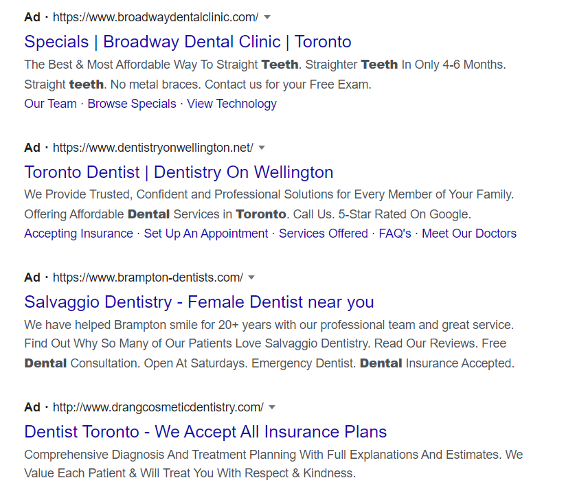 Dental Google Ad Example