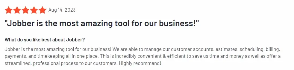 Customer review about Jobber