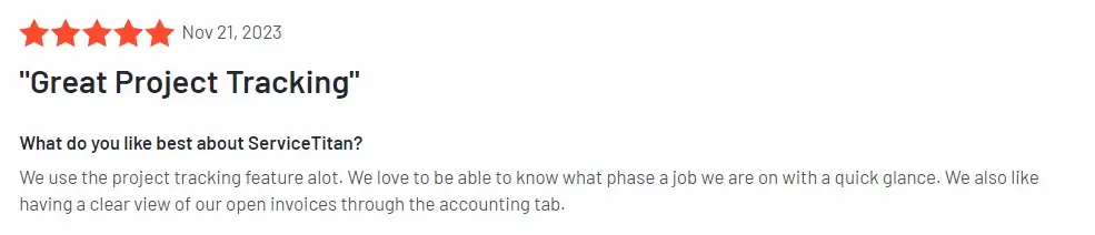 Customer review about ServiceTitan