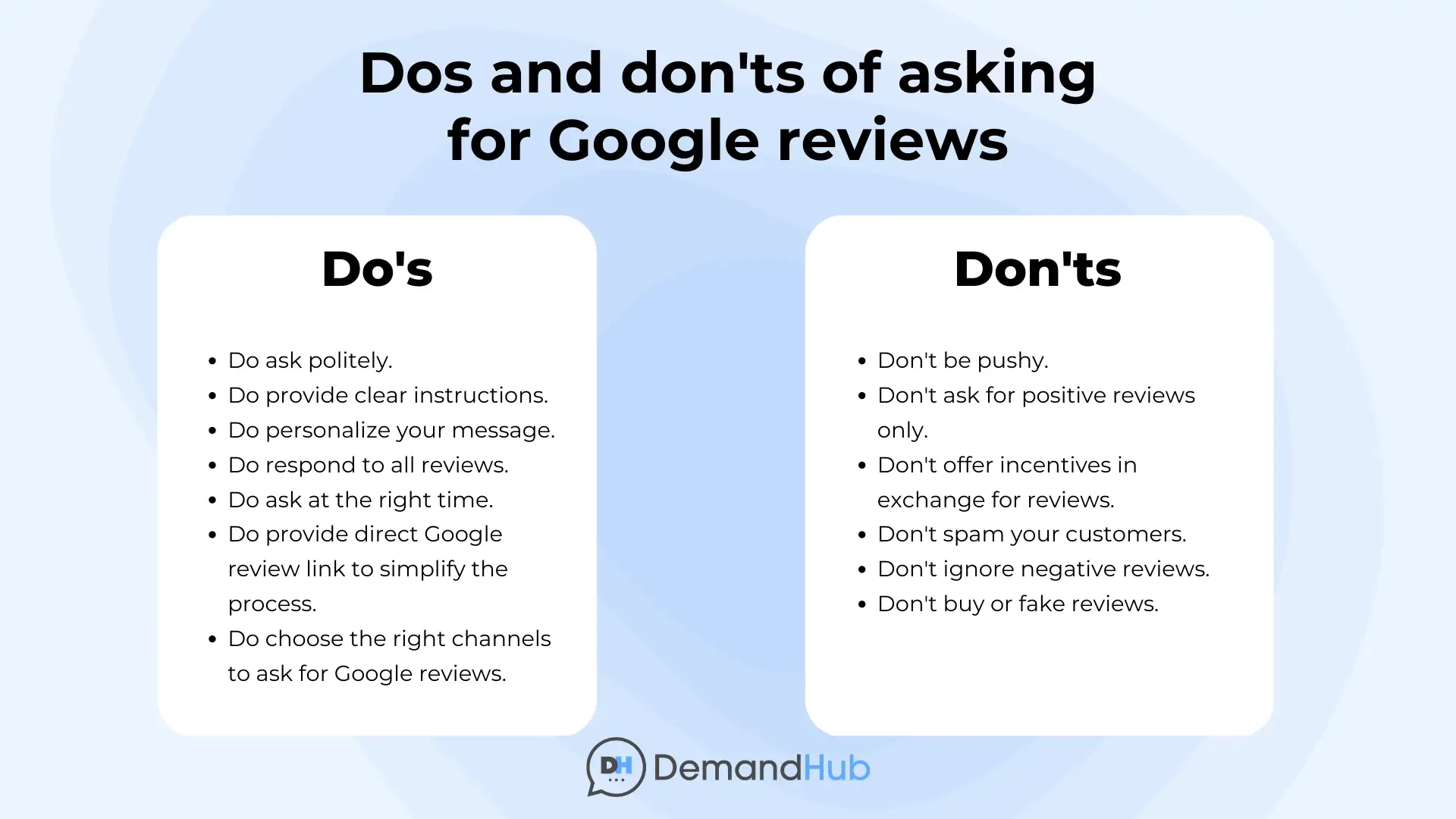 Do's and Don'ts of asking for Google Reviews