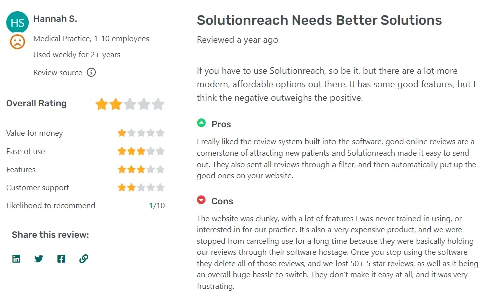 Another Customer feedback on Solutionreach