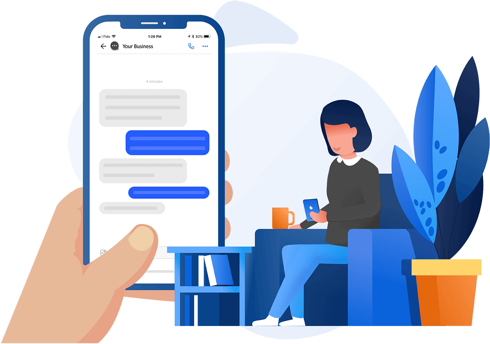 graphic of web chat moving from site to phone
